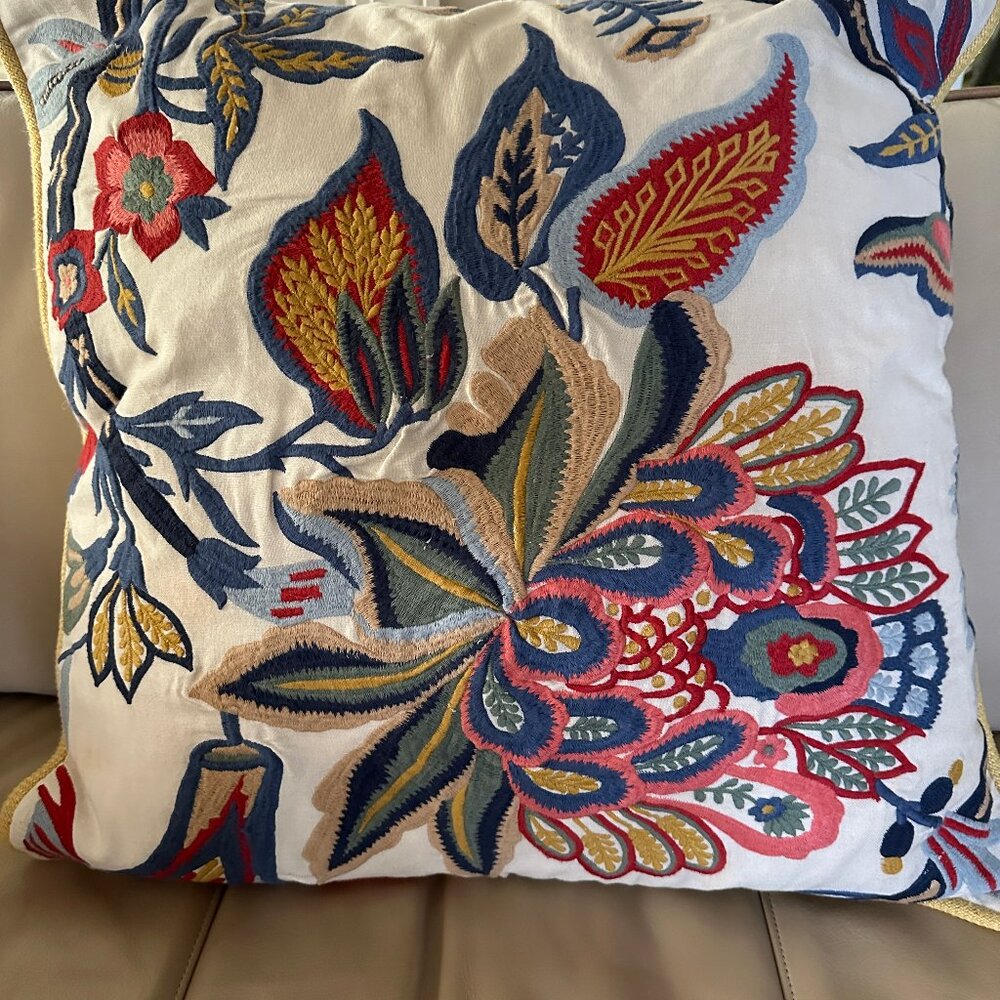 Pottery Barn "Adelio" Floral Embroidered Pillow Covers & Inserts
